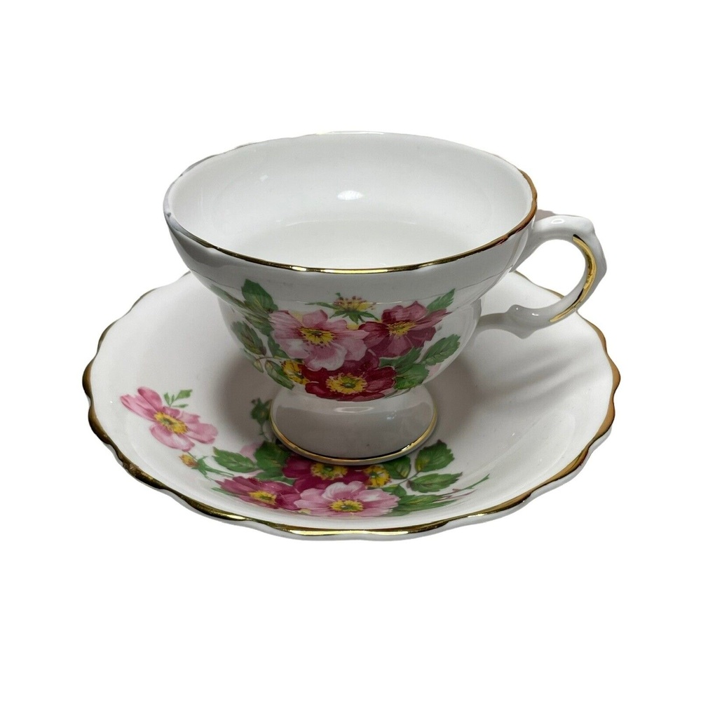 Royal Dover China Tea Cup & Saucer Set Pink Floral Bone China Made in England
